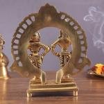 Pure Brass Vitthal Rukmani with Prabhavali | 8.7" x 7.5" x 3.1" (22 x 19 x 8 cm) | 2 kg Sacred Art | Divine Couple Frame Murti